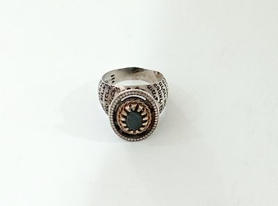 Shechinat HaEl Ring Siver and 9K Gold. טבעת כסף 925 בשילוב זהב 9K עם הכיתוב "מימיני מיכאל 