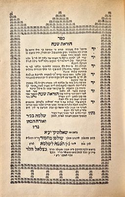 Sefer Horat Sh'a - Photocopy edition, Thessaloniki, 1818. ספר הוראת שעה - ביאורים על ספר שער 