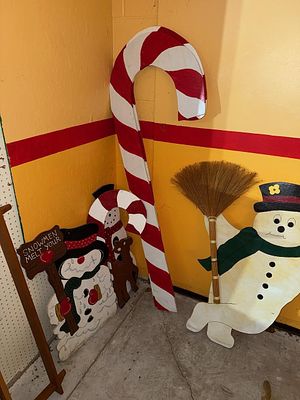 6 Hand-Painted Wooden Holiday Cutouts, candy cane is 67 inches tall. This lot consists of six 