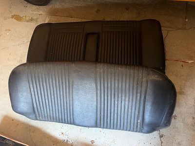 Two-Piece Vintage Automotive Rear Bench Seat Assembly with Center Armrest from Austin America. Th 