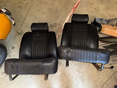 A Pair of Vintage European Automotive Front Bucket Seats for Austin America, likely a 1971. This 