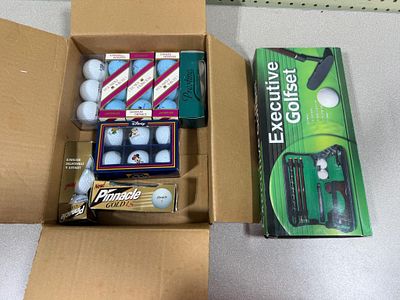 A Collection of Golfing Equipment Including an Executive Portable Putting Set and Assorted Golf 