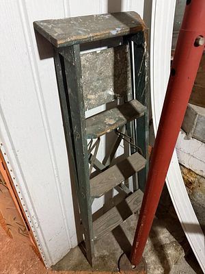 Vintage Painted Four-Step Wooden Folding Stepladder. Auction pickup for this auction is Saturday 