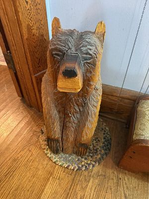Rustic Chainsaw Carved Wooden Bear Sculpture, 21 inches tall. Auction pickup for this auction is 