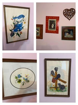 Original Watercolors by Mary Lou Williamson and asst. wall decor. Auction pickup for this 