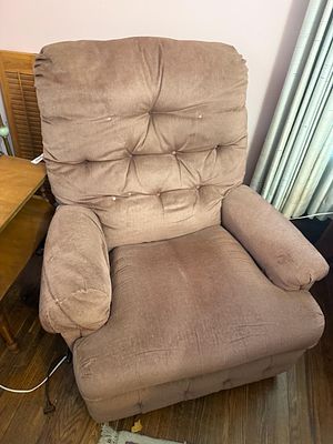 Manual Reclining Armchair in Taupe Ribbed Corduroy Fabric. Auction pickup for this auction is 