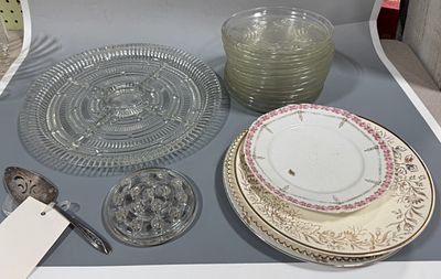 A Collection of Vintage Tableware Including Federal Glass Windsor Pattern Tray