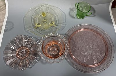 A Collection of American Depression Era Glassware including Mayfair and Cherry Blossom Patterns