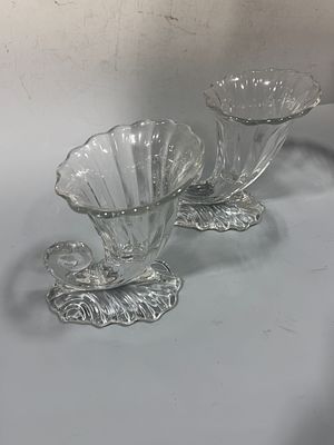 A Pair of A.H. Heisey and Co. Clear Glass Cornucopia Vases. A pair of pressed colorless glass 