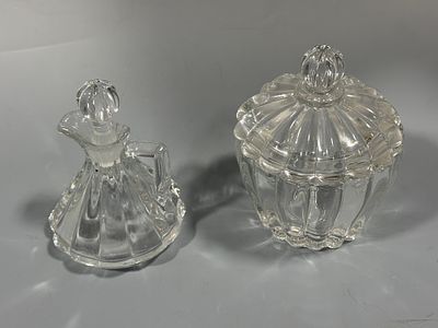 Two Missouri Pattern Fluted Clear Glass Tableware Items, covered dish is Marked Heisey. This lot 