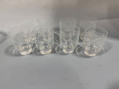 Set of eight mid-century modern clear glass tumblers with etched wheat motif