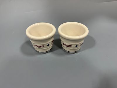 A Pair of Longaberger Pottery All-American Votive Cups. Diameter: Approximately 2.5 - 3 inches.