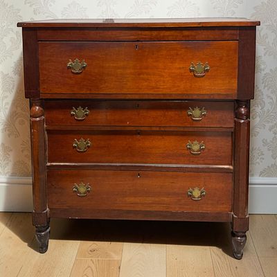 American Empire Cherry Four Drawer Chest, handcut dovetails. An American Empire four-drawer 