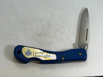 W.R. Case and Sons Blue Zytel Masonic In Search of More Light Lockback Knife. This is a 