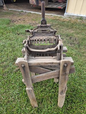 WEST OF MEEKER PICKUP- Antique Aspinwall Manufacturing Co. Cast Iron Potato Seed Cutter on 