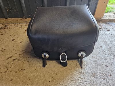 KENTON AREA PICKUP- Universal Black Leather Cruiser Motorcycle Back Saddlebag with Conchos