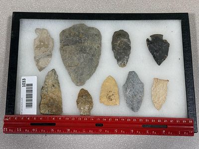 Indian Artifact lot Frame of Arrowheads and Artifacts