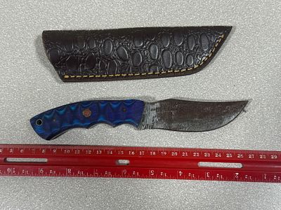 Fixed Blade Hunting Knife with Damascus Steel Blade and Laminated Wood Handle. This knife is new 