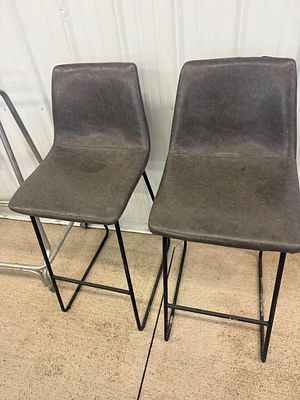 Pair of Contemporary Industrial Faux Leather Counter Height Barstools