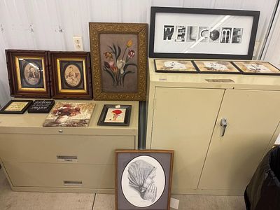 M. Rose Portrait Drawing of a Praying Woman and an Assortment of Decorative Wall Art, Floral is 