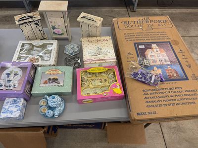 A Collection of Miniature Tea Sets and Ply-Craft Inc. The Rutherford Dollhouse Kit