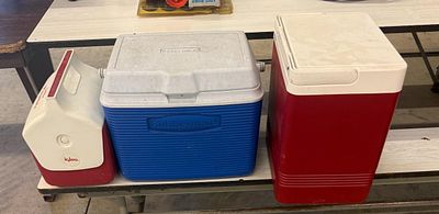Three Portable Plastic Coolers Including Igloo and Rubbermaid