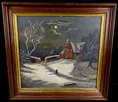Anonymous (also known as "1811 The Backwoodsman's Christmas"), Oil on Academy Board, Winter 