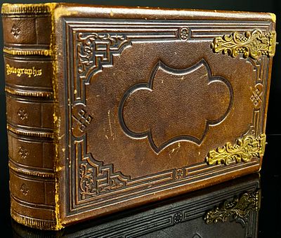 Victorian Tooled Leather Carte de Visite Album with Gilt Metal Mounts. An antique Victorian-era 