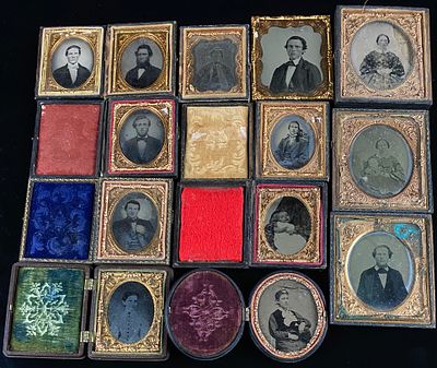 A Collection of Cased Mid-19th Century Daguerreotypes, Ambrotypes, and Tintypes. A collection of 