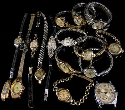 A Collection of Vintage Ladies Wristwatches, Including Bulova, Elgin, Timex, Benrus, Hamilton 