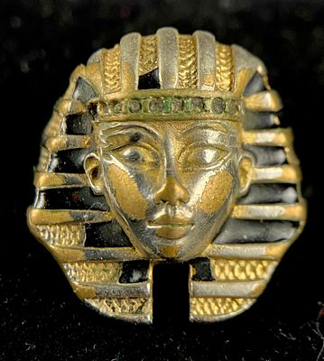 Vintage Erwin Pearl Egyptian Revival Pharaoh King Tut Black Enamel Costume Ring. A Vintage Erwin 