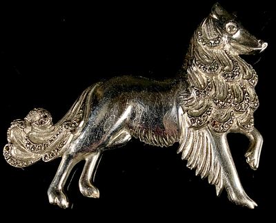 Vintage Sterling Silver Marcasite Collie Brooch HUGE 4" 1.4 Ozt. A vintage sterling silver 