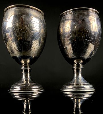 A Pair of Antique Sterling Silver Cups 5.6 Ozt. A pair of antique silver Kiddush cups, each 