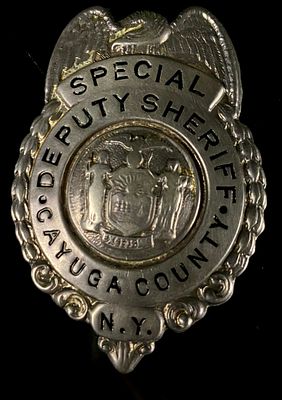 Harvey's Syracuse Sterling Silver Special Deputy Sheriff Badge, Cayuga County, N.Y. A circular 