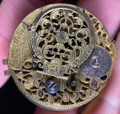 An English Gilded Brass Verge Fusee Pocket Watch Movement and Dial, Robt Harris, Fords Bridge 
