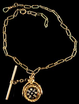 Edwardian Era Yellow Metal Albert Watch Chain with Rotating Fob Gold Filled. An Edwardian Era 