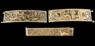 A Group of Three Guatemalan Sterling Silver Mesoamerican Style Clasps. A group of three sterling 