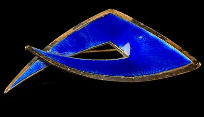 Albert Scharning Norwegian Modernist Sterling Silver Blue Guilloch&eacute; Enamel Brooch. A Norwegian 