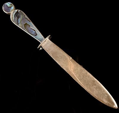 A Mexican Sterling Silver and Abalone Bowie-Style Knife, Taxco, MT. A Mexican sterling silver 
