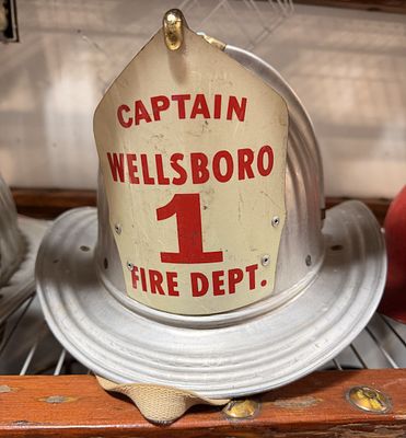 Cairns & Brother Tin Senator Aluminum Fire Helmet, Captain Wellsboro 1 Fire Dept. A Cairns 