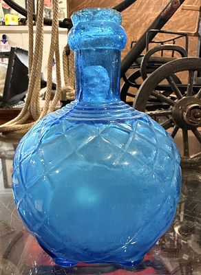 Antique Harden Blue Glass Diamond Quilted Fire Extinguisher Grenade, 'Sans Marque', Late 19th 