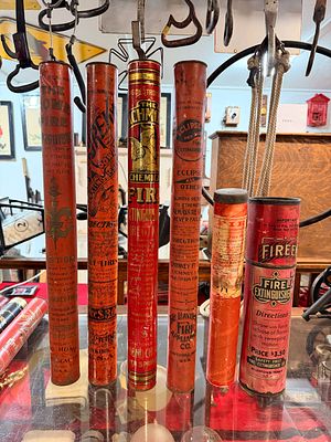 A Collection of Vintage Dry Powder Tin Tube Fire Extinguishers. A collection of approximately 6 