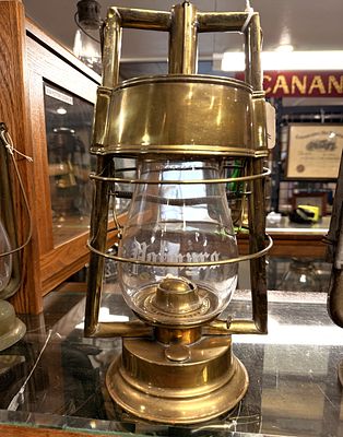 Brass Boston Woven Fire Department Lantern with 'Palmyra' Globe. A Brass Boston Woven Fire 