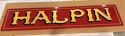 A Halpin Fire Seagrave Dealer Sign Elmira NY Double Sided. Halpin Sign with Gold Leaf, Halpin as 