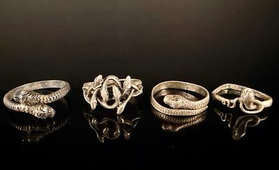 Group of Four Sterling Silver Serpent Rings Antique and Vintage
Category: Rings. A collection of 