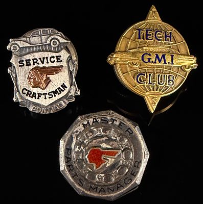 Group of Three Vintage General Motors and Pontiac Employee Commemorative Pins in Sterling 