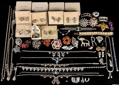 Large Collection of Vintage Rhinestone Costume Jewelry. A substantial lot of vintage costume 