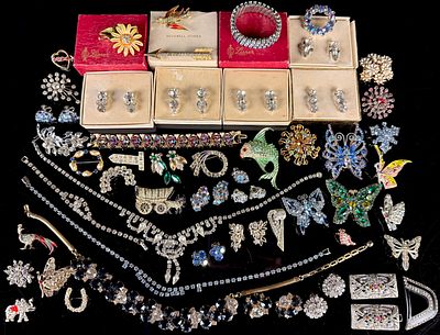 Large Collection of Vintage Costume Jewelry Featuring Lisner and Rhinestones,. A substantial 