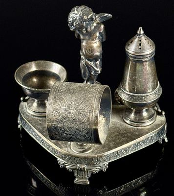 James W. Tufts Victorian Figural Quadruple Plate Table Set. This American Victorian silverplated 