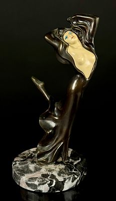 J.B. Hirsch Art Deco Chryselephantine Style Dancing Figure Sculpture. A single Art Deco figural 